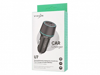 Автомобильное зарядное устройство U7 Fast Charger (1-USB 3A/1-PD Type-C) 38W, черный (Vixion)