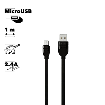 USB кабель Earldom EC-108M MicroUSB 2.4A, 1 метр, черный